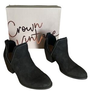 Crown Vintage Womens Booties Woody Split Sides Leather Upper Black Suede Size 9‎